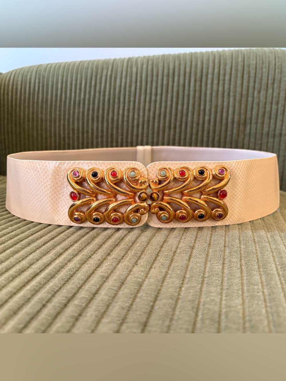 Vintage Judith Leiber Leather Belt with Jeweled Buckle